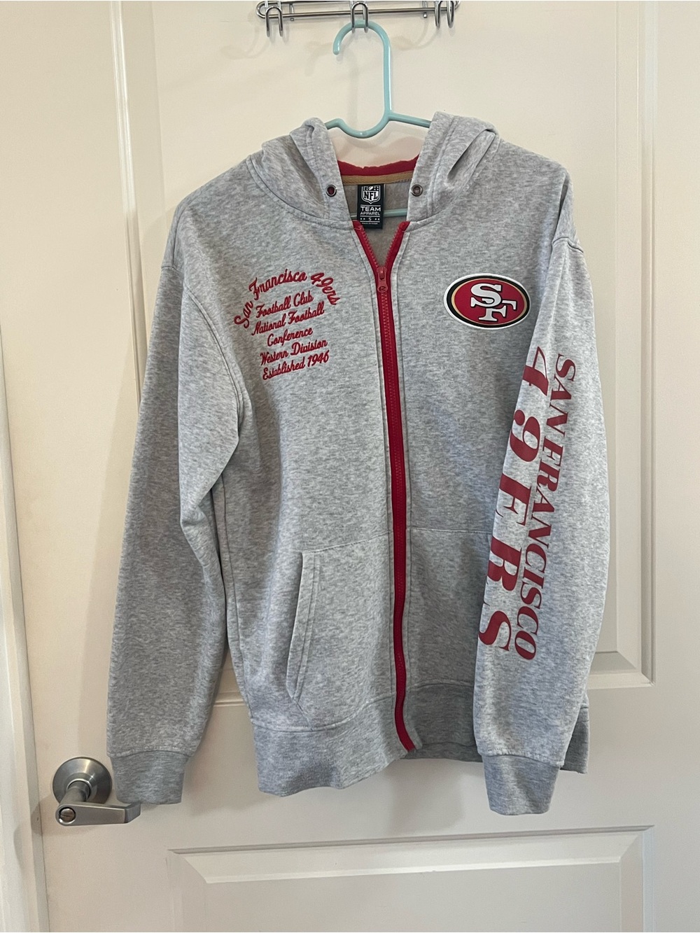 NFL San Francisco 49ers Gray Zip Hoodie with Red Trim